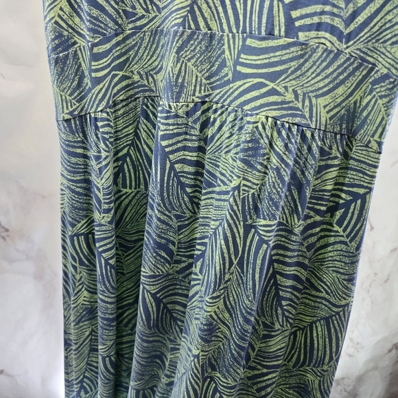 LL Bean Dress Womens Large Blue Green Maxi Sleeveless Tank Long Tropical Leaf V - Picture 7 of 10